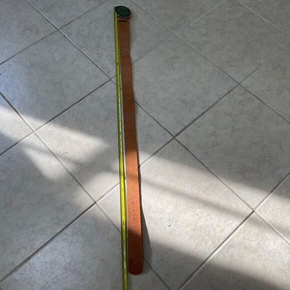 Vintage Y2K Brown Leather Belt with Statement Teal Rhinestone Buckle Gap Medium - Picture 5 of 7